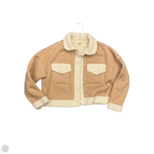Jacket Faux Fur & Sherpa By Clothes Mentor In Tan & White, Size: L