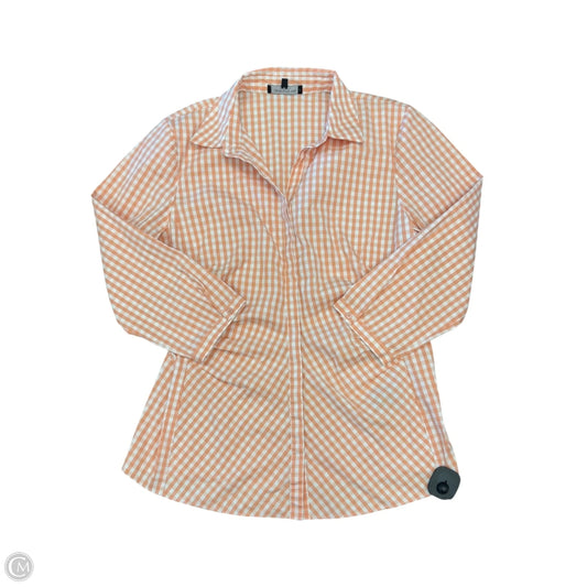 Top Long Sleeve Designer By Lafayette 148 In Orange & White, Size: 12